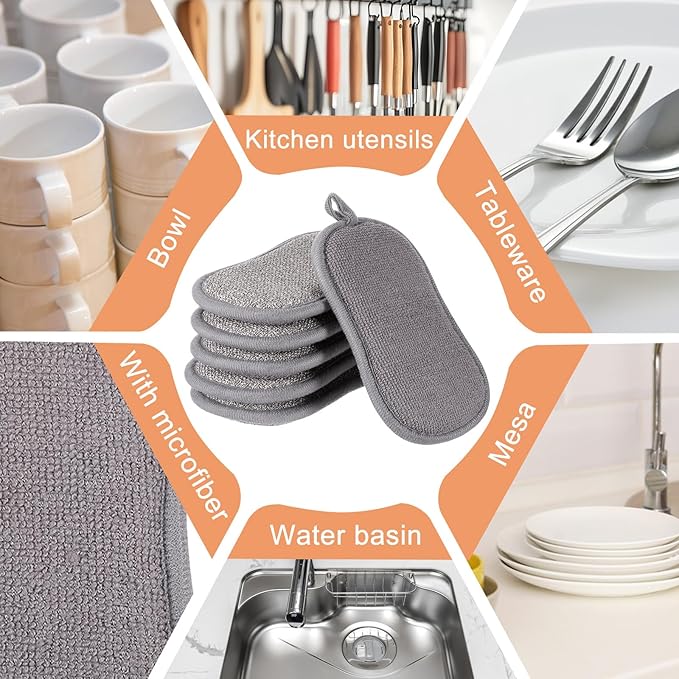 XLIUAX 36 Pack Dual-Sided Scrub Sponges, Non Scratch Microfiber Sponge Multi Purpose Cleaning Dish Scrubber Along with Heavy Duty Scrubbing Power for Washing Dishes Pots Pans Kitchen Cookware(Gray)