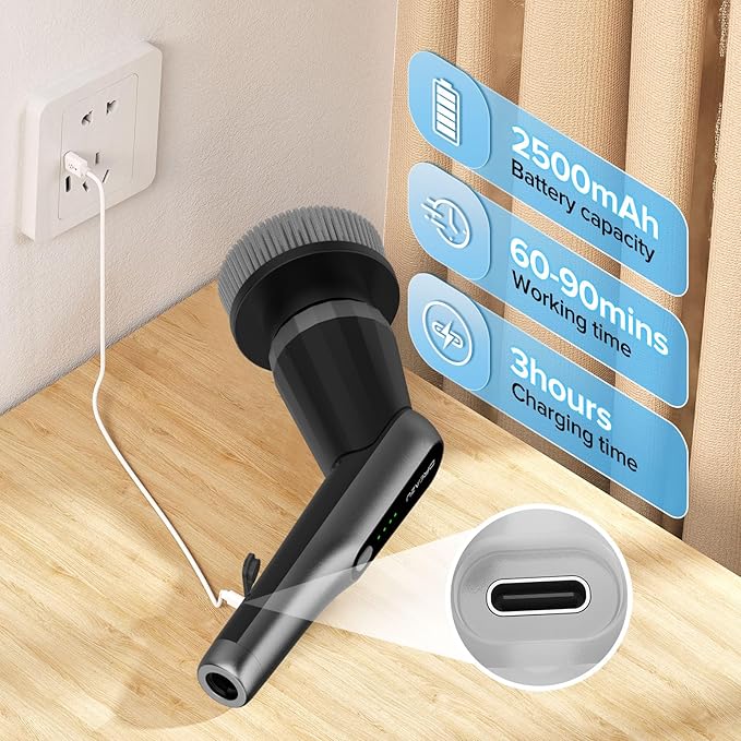 G2-Pro Electric Spin Scrubber - Upgraded 12-in-1 Scrubber Brush Electric, Retractable Handle & 2-Speed for Bathroom, Bathtub, Kitchen, Tile Floors（White/Gray Brush Head）