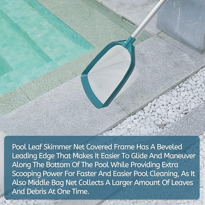 POOLWHALE Upgrades Swimming Pool Leaf Net Skimmer Rake with Adjustable Aluminum Pole and Nylon Medium Fine Mesh for Cleaning Swimming Pools, Hot Tubs, Spas and Fountains
