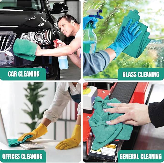 Premium Green Huck Towels – (24 Pack) 15 x 27 inches 100% Cotton Bulk Towel for General Cleaning, Auto Shop, and Hospital Use, Super Absorbent, Machine Washable Cloth