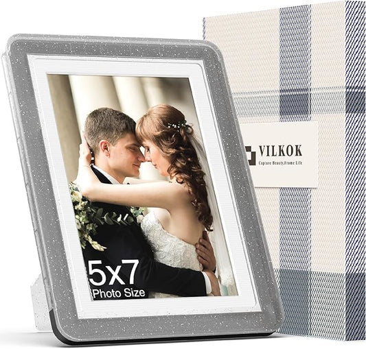 1-Pack 5x7 Picture Frame or 4x6 with Mat – Shatterproof Plastic Photo Frame for Family, Nursery & Playroom, Wall & Tabletop Picture Frames for Home Office, Safe Lightweight Design, in Crystal Black