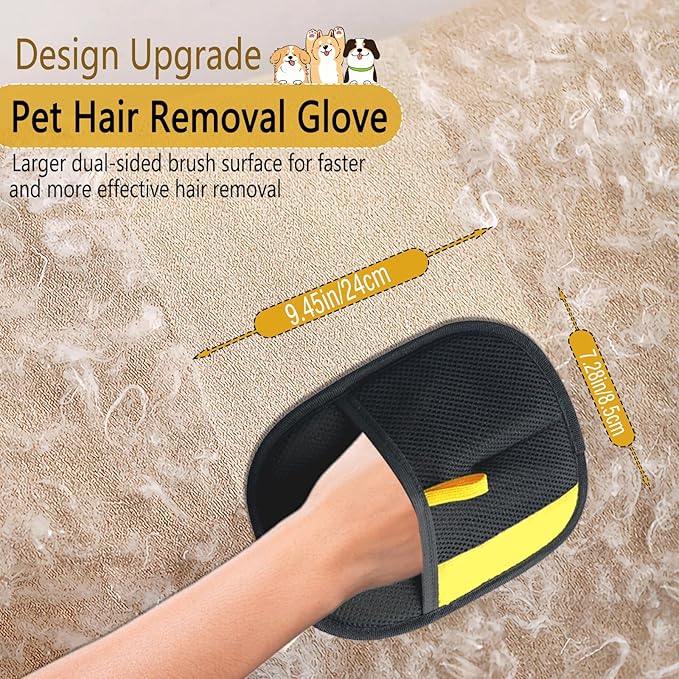 CUSUA 2 Pcs Electrostatic Pet Hair Removal Glove, 2025 Newly Magic Brush Pet Hair Remover for Dogs & Cats, Reusable Animal Fur Grooming Tool for Cleaning Hair on Furniture, Couch, Car Seats, Carpet