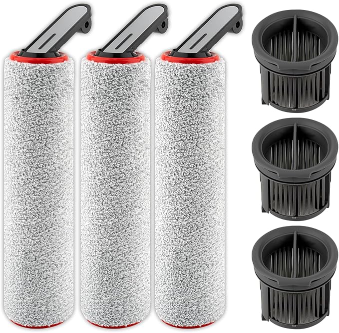 (6 Pack) H14 Pro Replacement Roller Brushes and HEPA Filters for Dreame H14 Pro Cordless Wet and Dry Vacuum Cleaner, 3 Roller Brushes, 3 HEPA Filters, Accessories Kit