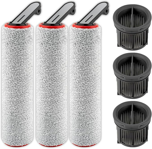 (6 Pack) H14 Pro Replacement Roller Brushes and HEPA Filters for Dreame H14 Pro Cordless Wet and Dry Vacuum Cleaner, 3 Roller Brushes, 3 HEPA Filters, Accessories Kit