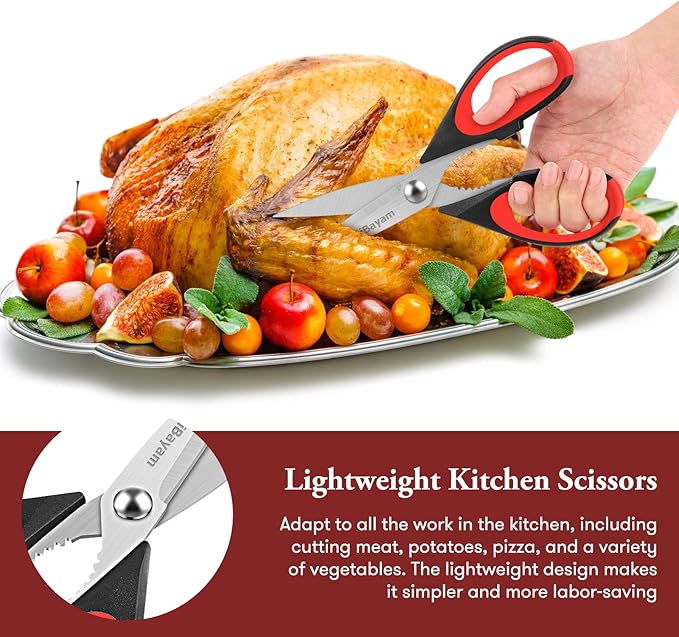 Kitchen Scissors All Purpose Heavy Duty, Kitchen Utensils Set, Stainless Steel Cooking Utensils Gadgets, Meat Poultry Food Shears Dishwasher Safe Utility Tools Home Gift, with Protective Sheath