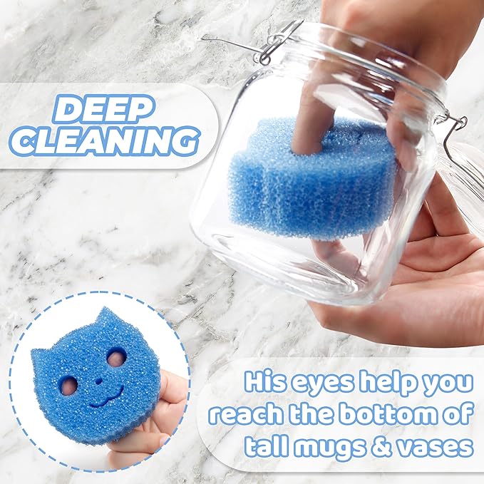 Scrub Family Functional Sponge Scrubber Set - Daddy Mommy Daily Scrub Sponge, Smiley Happy Face, Firm in Cold and Soft in Warm, Scratch Free, No Odor, 3 Cute Animal Patterns (3ct)