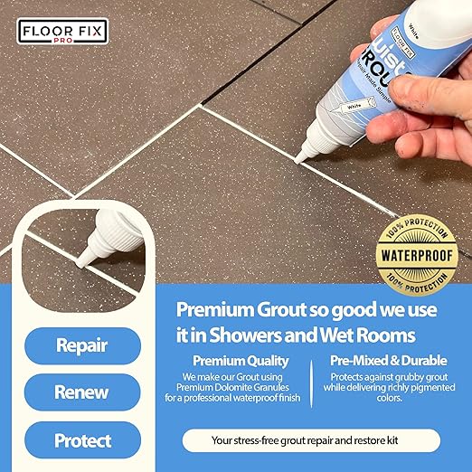 Floor-Fix Pro - Twist & Grout Repair Kit - Premixed & Waterproof Fast Tile Grout Reviver - Bathroom, Shower, Kitchen (Dark Gray, 8.8 fl oz)