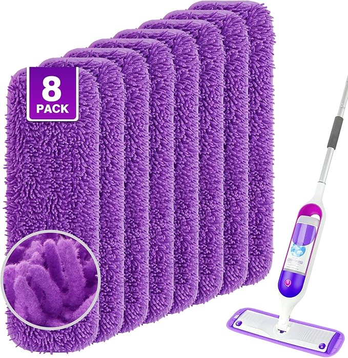 UNIMADE Reusable Mop Pads for Swiffer PowerMop, 8 Pack Microfiber Mop Pad Refill with Scrubber Strips for 13''-15'' SprayMop, Washable Mop Pads Use for Most Floor Types, Designed for Pets - Purple
