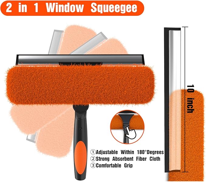 LAANPOLE 26FT Window Squeegee with Extension Pole, 2-in-1 Squeegee for Window Cleaning, Professional Cleaning Kit for Home with 20FT Telescoping Pole for Outdoor Indoor Use