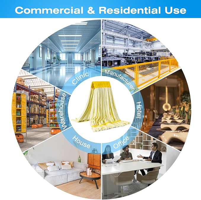 Matthew Cleaning Microfiber Tube Mop(Large,Yellow,3Pack) Heavy Duty Mop Head Replacement,Excellent Absorbency,Premium launderability,Reusable,Loop end for Home,Commercial and Industrial Use