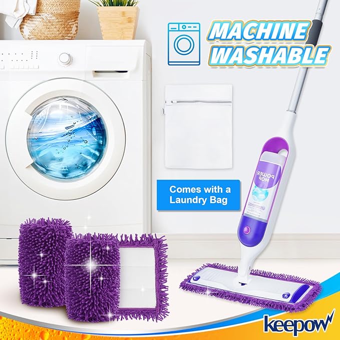 KEEPOW 6 Pack Reusable Mop Pads Compatible with Swiffer PowerMop, Wood Floor Pads Microfiber Mop Replacement Refills Machine Washable for All Floor Surfaces