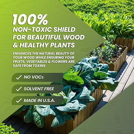 64oz Garden Box Sealer - Covers 37.5 to 187.5 sq ft., Ideal Garden Bed Sealer - Wood Waterproofing, Food Safe Sealant - Wood Sealant That Protects Against Sun, Water & Weather Damages