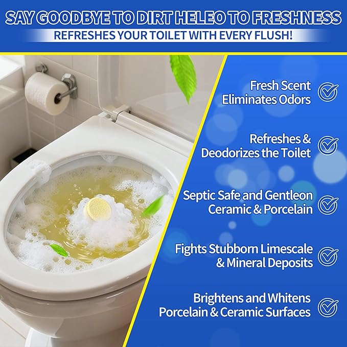 Maebho Toilet Bowl Cleaner Tablets – 24 Pack | Powerful Stain Removal, Septic Safe, Lemon Scent | No Harsh Chemicals, Long-Lasting Cleaning for Toilet Bowls