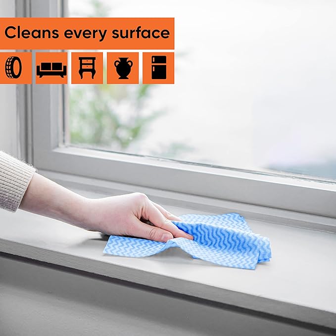 Superio Handy Wipes for Kitchen - Blue Reusable Multi-Purpose Heavy-Duty Cleaning Cloth for House, Bathroom, and Office. Disposable Dish Towel (20)