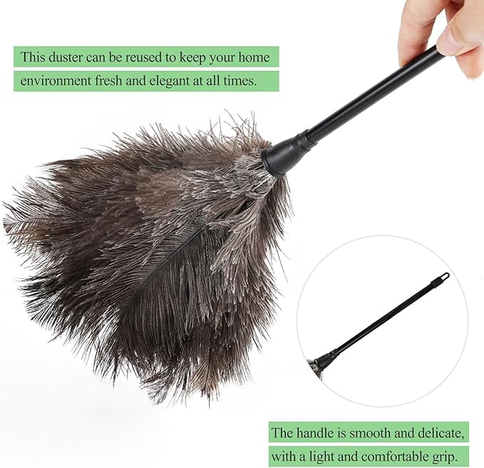 MehelloFeather Ostrich Feather Duster 15Inch Natural Fluffy Handheld Feather Dusters for Cleaning Keyboard Home Car Office (5PCS)