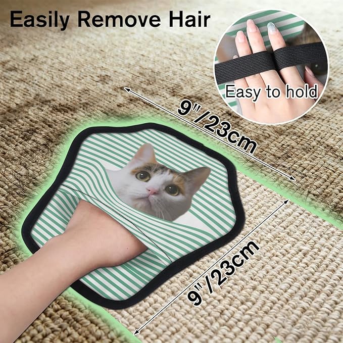 XIOBODR Personalized Pet Hair Remover Glove for Dogs & Cats - Custom Photo & Name Magic Brush for Dog Cat Hair Removal, Reusable Electrostatic Pet Hair Gloves for Furniture Carpet Couch, Green Stripe