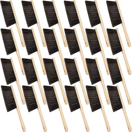 Tioncy 24 Pieces Wooden Dust Brush Bulk Hand Broom Bench Soft Bristle Cleaning Outdoor Furniture Brushes with Long Wood Handle for Cleaning Car Bed Sofa Fireplace Couch Clothes
