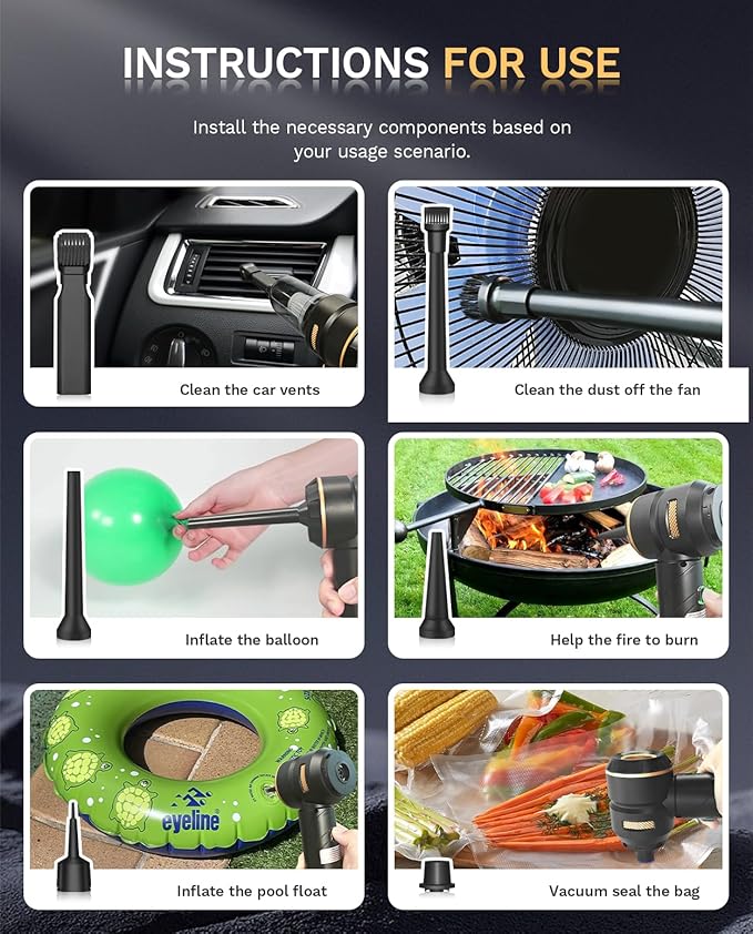 Baiwade Foldable Cordless Handheld Car Vacuum Cleaner, 15000PA High Power 2-in-1 Mini Vacuum Duster & Inflator, with 3-Speed Brushless Motor for Car Care, Home, Office, Pet