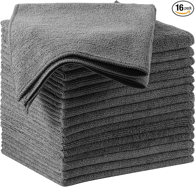 Oudain 16 Pcs Microfiber Cleaning Cloth 16x16 Inch Microfiber Towels for Car Ultra Absorbent Cleaning Rags Reusable Lint Free Streak Free Detailing Towel for Car Washing Drying Dusting (Gray)