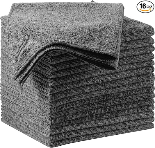 Oudain 16 Pcs Microfiber Cleaning Cloth 16x16 Inch Microfiber Towels for Car Ultra Absorbent Cleaning Rags Reusable Lint Free Streak Free Detailing Towel for Car Washing Drying Dusting (Gray)