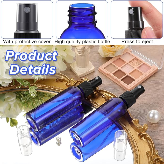 50 Pack 2 Oz Plastic Spray Bottles Reusable Mini Travel Size Perfume Refillable Mist Sprayer Empty Spritz Bottle for Household Use Essential Oil Cleaning