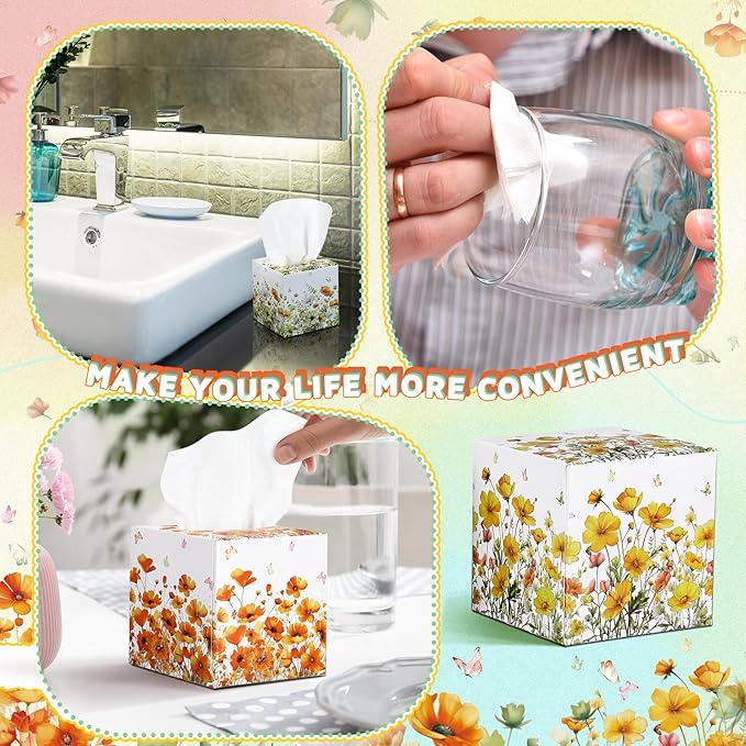 12 Pack Fall Flower Floral Facial Tissues Cube Boxes 600 Sheets 3 Ply Small Wildflower Face Tissues Bulk for Autumn Christmas Car Bedroom Supplies