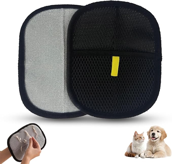 YOHOABSER Pet Hair Removal Gloves, Dog Grooming Gloves&Cat Deshedding Gloves for Shedding Control, Electrostatic Hair Remover for Furniture, Couch, Car Seat, Reusable & Easy to Clean(Black 2Pcs)