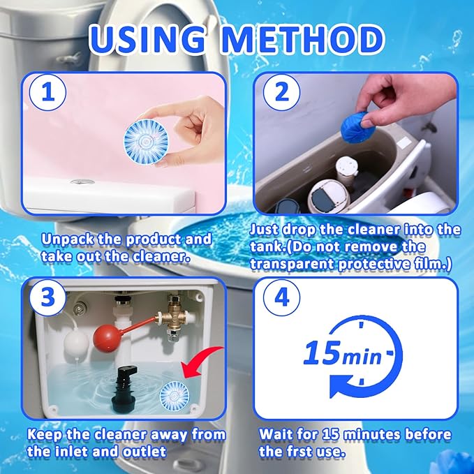 Toilet Cleaning Tablets, Toilets Bowl Cleaner Tablets - Automatic Septic-Safe Tank Cleaner Fast-Dissolving, Safe for All Toilets, Septic Tanks & Pipes (12pcs)
