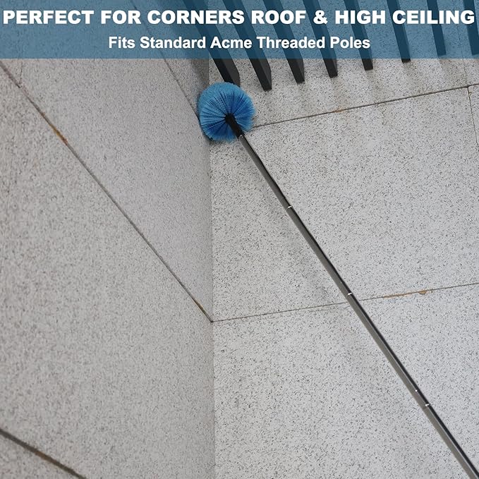 2 Pack Blue Twist-On Cobweb Duster Head Brush // Spider Web Brush for Outdoor & Indoor Web Cleaning // Fits Standard Acme Threaded Poles // Brush Head Only