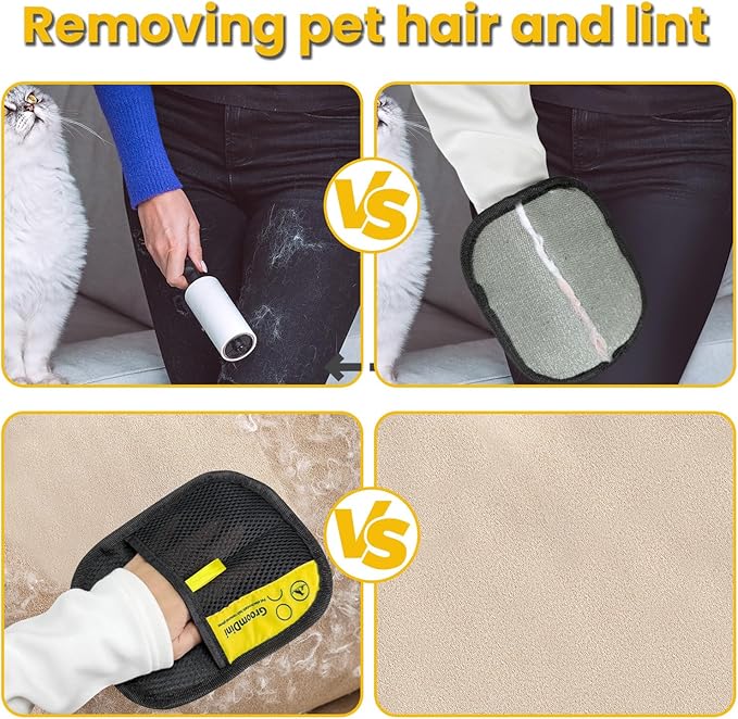 HYSHLC 2 Pcs Pet Hair Removal Glove, Magic Brush Pet Hair Remover Electrostatic Pet Hair Remover Glove for Deshedding, Grooming, Cat Dog, Reusable & Washable (Black) degign for Sofa Car Seat Clothing