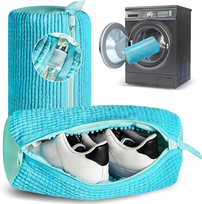 Shoe Washing Machine Bag Upgrade Version Laundry Shoe Bag for Washer and Dryer 100% Safe and Easy Shoe Cleaning 1 Pair (Blue, One Size)
