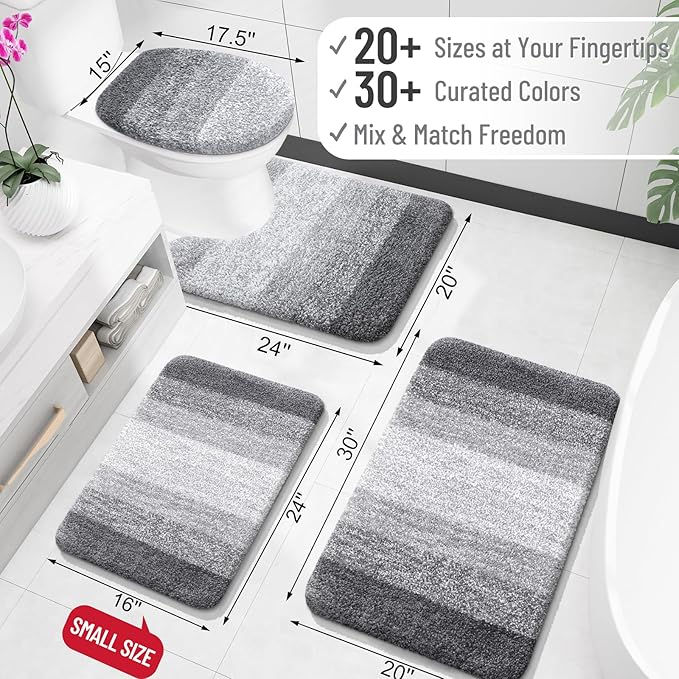 OLANLY Bathroom Runner Rugs 59x17, Extra Soft Absorbent Microfiber Bath Rugs, Rubber Backing, Quick Dry, Machine Washable Bath Mats for Bathroom Floor, Tub and Shower, Home Decor Accessories, Grey