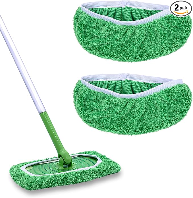 RuannoClean Reusable Mop Pads Compatible with Swiffer Sweeper Mop, Washable Wet Mop Pads Refills, Dry Sweeping Cloths, Microfiber Mops for Floor Cleaning -2 Pack