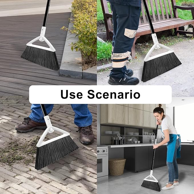 Szjyhqy 2 Pack Outdoor Indoor Broom, Brooms for Sweeeping Indoor, Heavy-Duty Kitchen Broom with Long Pole, Angle Broom White for Garages Restaurant Courtyard Office Slidewalk Lobby Sweep Dust