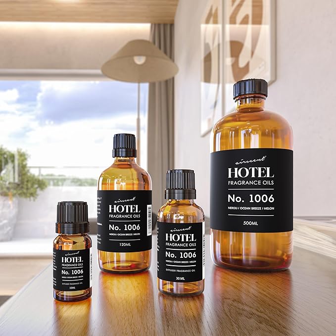 AirScent Hotel Diffuser Oil No. 1006 - Neroli Ocean Breeze Melon - Hotel Scent Dupe - Premium Fragrance Oil for Ultrasonic and Waterless Diffusers and Crafting - 10 mL, .34 fl oz Glass Dropper Bottle