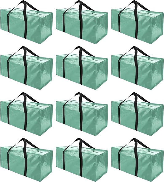 12 Pack Extra Large Moving Bags with Zippers & Carrying Handles, Heavy-Duty Storage Tote for Space Saving Moving Storage, Fold Flat, Alternative to Box and Bin,Teal