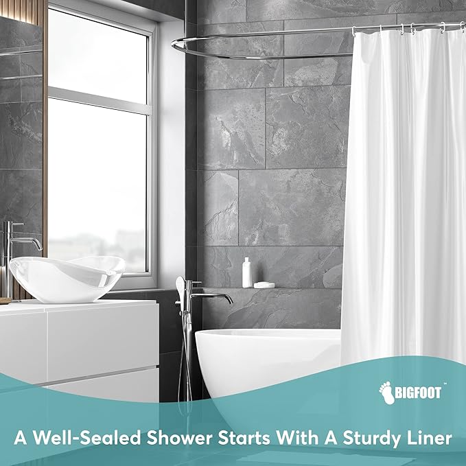 BigFoot Shower Curtain Liner – 72 x 72 PEVA Premium Shower Curtain with Rustproof Metal Grommet and 3 Magnetic Weights – Odor Free and Compatible with Standard Showers, Frosted