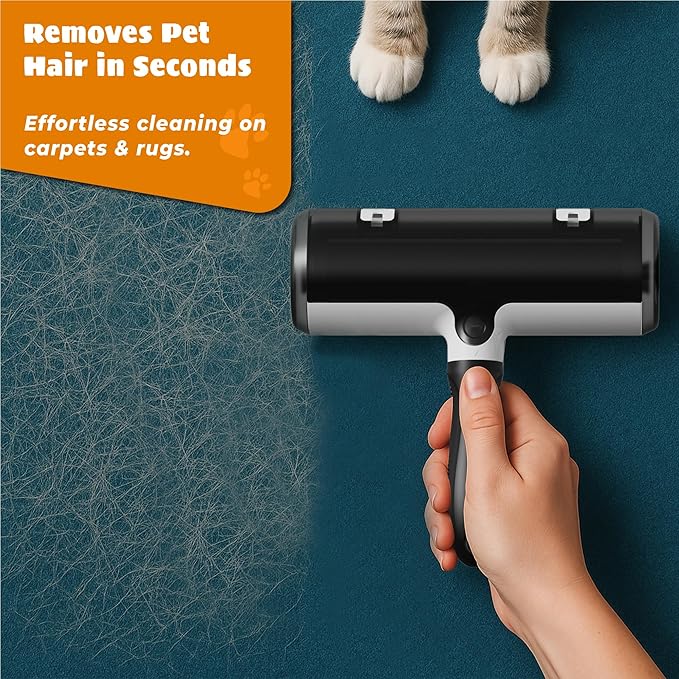 Tailio Pet Hair Remover and Reusable Lint Roller - Cat and Dog Hair Remover for Couch, Furniture, Carpet, Clothing and Bedding - Portable, Multi-Surface Fur Removal Tool (Black)