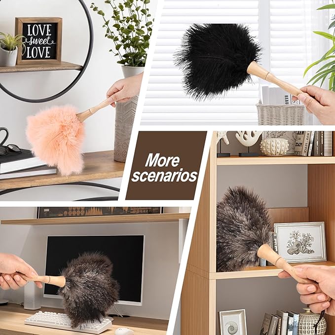 MehelloFeather Ostrich Feather Duster 12 Inch Handheld Duster Supplies, Wooden Handle Feather Duster for Cleaning Keyboard Home Car Office (Champagne)