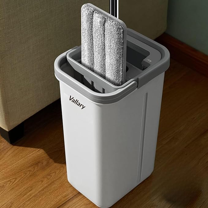 Flat Mop & Self-Wringing Bucket Set – 360° Pivot Head, Hands-Free Cleaning for Wet & Dry Use – Microfiber Pads for Hardwood, Tile, Laminate & Kitchen Floors