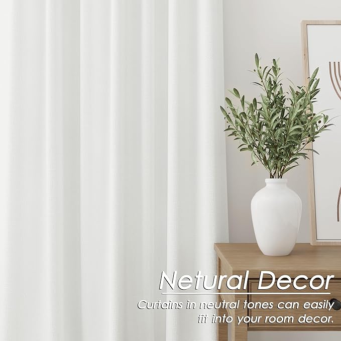 100% Blackout Linen Curtains 84 Inch Length 2 Panels Ivory Light Blocking Darkening Living Room Curtains 84 Inches Long Elegant Modern Back Tab Pocket Noise Reducing Drapes for Nursery 52X84