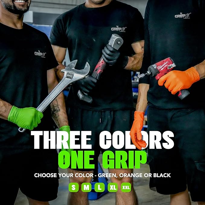 Herkules Grip Heavy Duty 8Mil Green Nitrile Gloves,3D Raised Diamond Texture-Latex & Powder Free-Industrial, Mechanic | Pack of (200 CT)