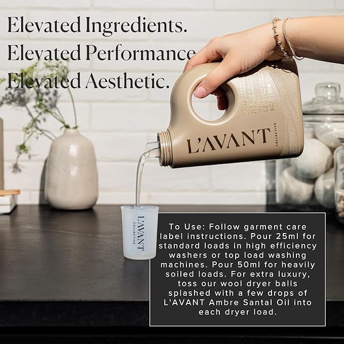 L'avant Collective High Performing Laundry Detergent Soap - Luxury Deep Cleaning & Powerful Odor Defense Ultra Concentrated Professional Wash 32 Oz (Ambre Santal)