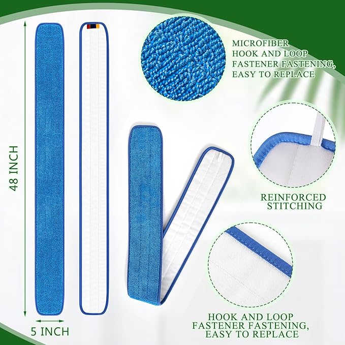 LOYIM 3 Pcs Large 48 Inch Commercial Replacement Microfiber Pads Reusable Wrestling Wet Mop Refill Pads for Flat Mop Frames Wet and Dry Use (Micronfiber & Cotton,Blue)