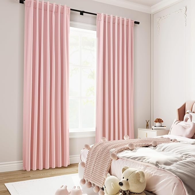 Nanspring Pink Linen Blackout Curtains 120 Inch Length 2 Panels Set Burg Extra Long 10 Ft Back Tab Pocket Drapes Cotton Textured Total Sun Blocking Curtains for Living Room Cottage High Window 52x120