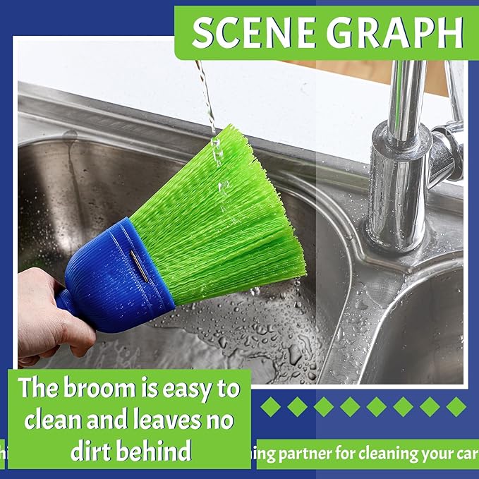 Domensi 1 Pcs Whisk Broom Poly Fiber Handheld Brush Hand Brush Outdoor Car Broom with Hang Hole for Cleaning Inddoor Porches Floors Decks Driveways Dirt Dust