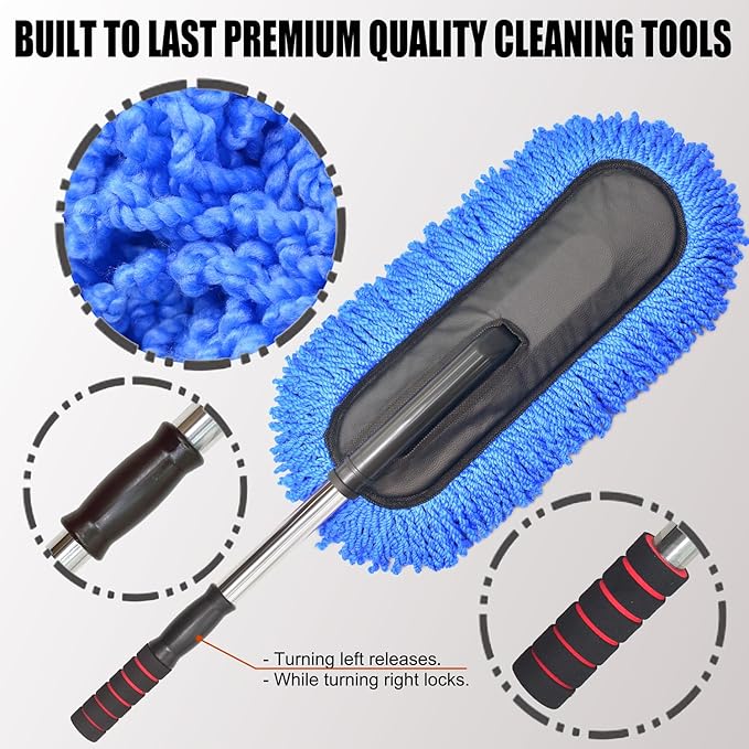 Ultimate Car Duster - The Best Microfiber Multipurpose Duster - Pollen Removing - Exterior or Interior Use - Lint Free - Long Unbreakable Extendable Handle