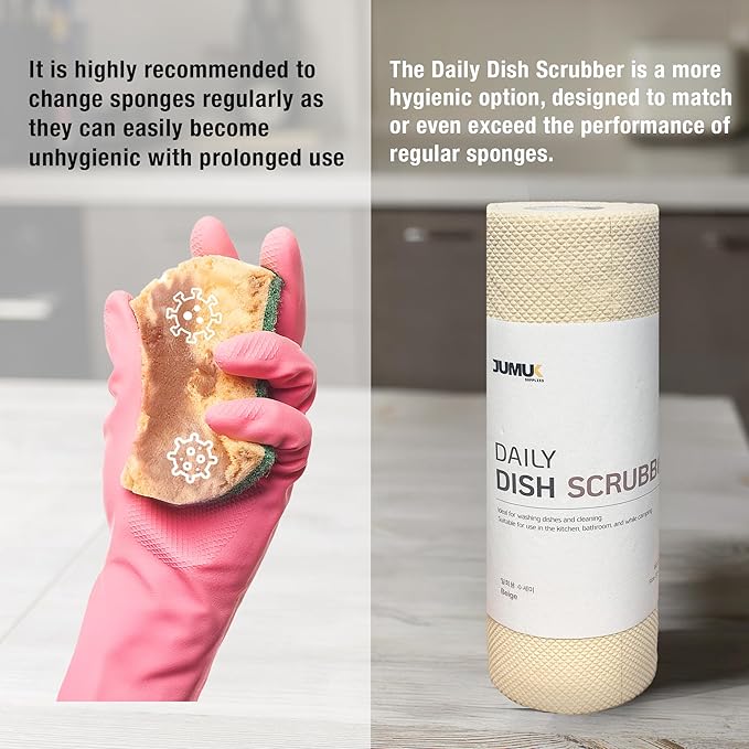Daily Dish Scrubber Sheet Non-Scratch Household Disposable Cleaning Sponges | Recyclable, Eco-Friendly & Perfect for Kitchen, Home Cleaning and Outdoor Use (1, Beige)