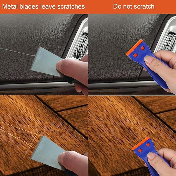 JVSEYTE 4 PCS Plastic Razor Blade Scraper and 120 PCS Plastic Razor Blades, Cleaning Scraper Tool for Remover, Adhesive, Stickers, Decals, Glass, Labels, Cars Windows