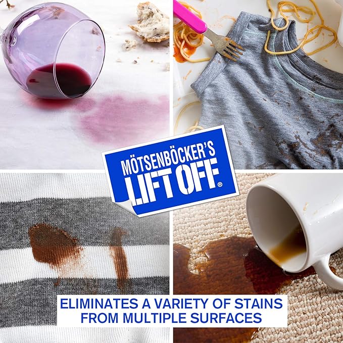 Motsenbocker's Lift Off 40601-4PK Food, Drink, and Pet Stain Remover Eliminates Tough Stains from Multiple Surfaces, Excellent as a Pre-Wash Laundry Treatment, Water-Based, 1 Gallon, Pack of 4